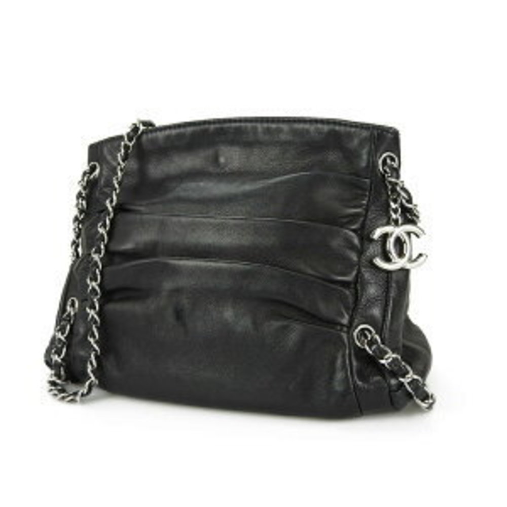 Chanel PST chain tote bag caviar skin here mark black coco leather